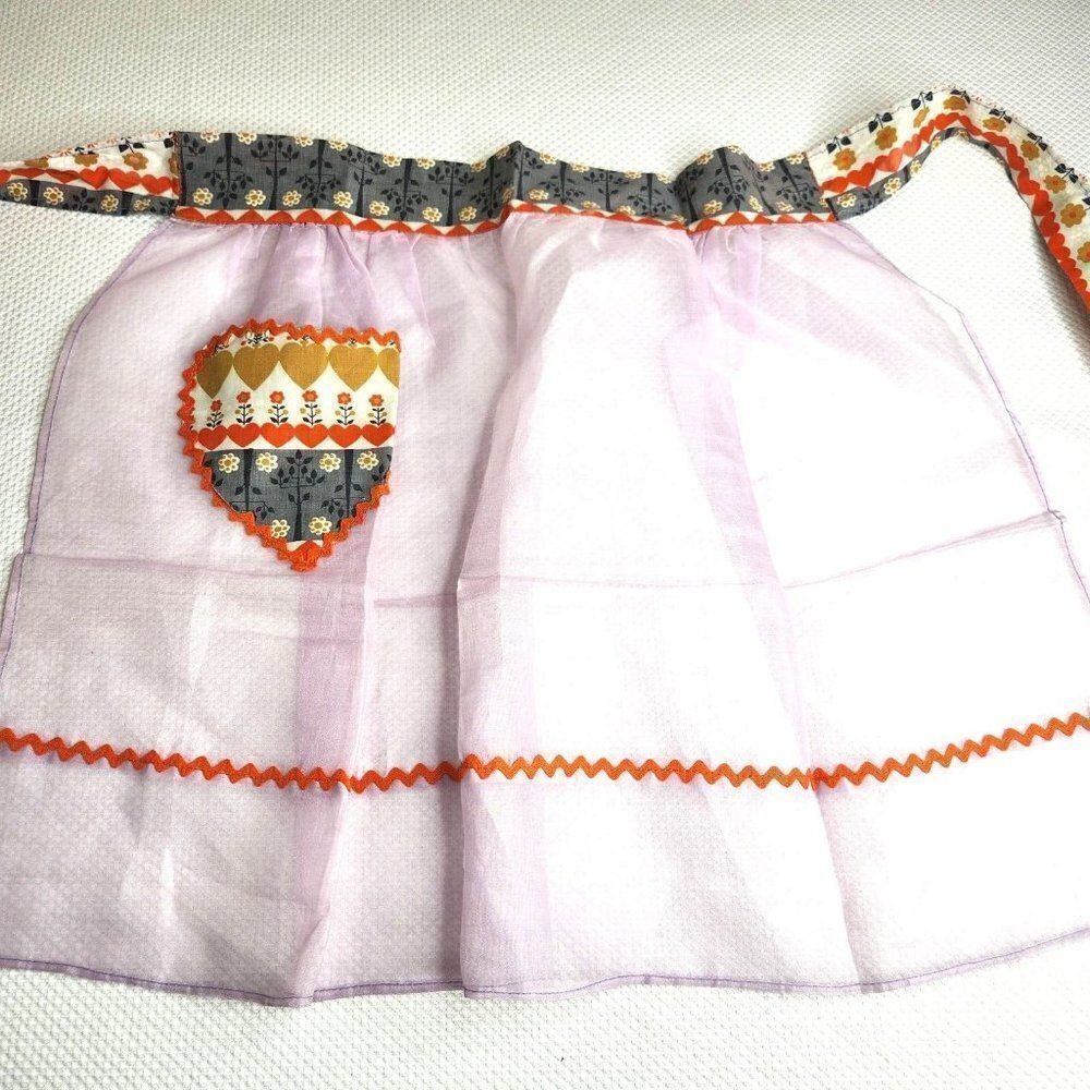 Vintage 50s Handmade Orange Gray Half Apron Pinup Cupcake Viva Housewife